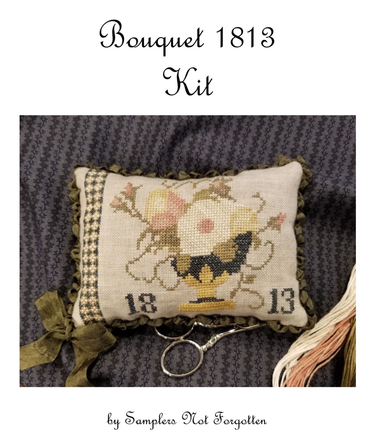 bouquet 1813 kit is the title of this cross stitch kit from samplers not forgotten the kit includes the cr cross stitch patterns cross stitch cross stitch kit