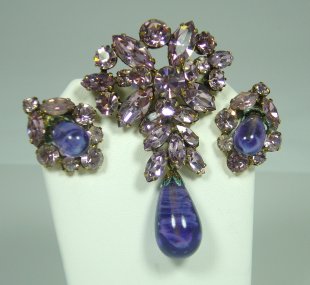 Regency Purple and Lilac Brooch and Earring Set