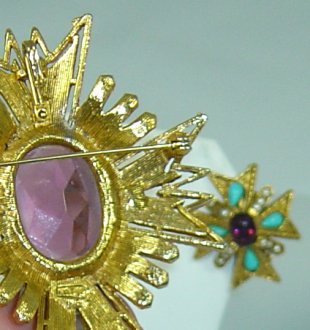 Art Purple Turquoise Seed Pearl Brooch/Pendant Earring Set