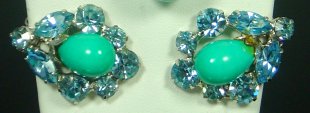 Regency Blue Rhinestone Faux Turquoise Earrings