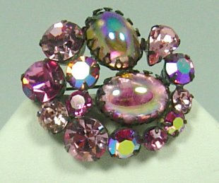 Regency Pink Rhinestone and Opalescent Brooch 