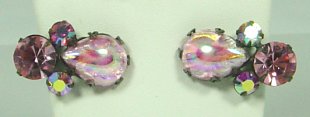 Regency Pink Rhinestone and Opalescent Earrings