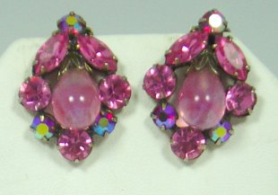Regency Pink Rhinestone, AB and Opaque Stone Earrings