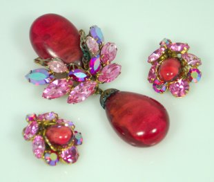 Regency Rose and Pink Rhinestone Dangle Set