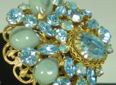 Regency Blue Rhinestone Filligree Brooch