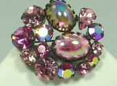 Regency Pink Rhinestone and Opalescent Brooch 