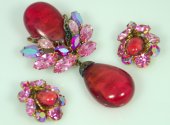 Regency Rose and Pink Rhinestone Dangle Set